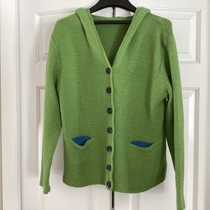 Miss Look Apple green 7 button cotton knit hoodie lighter jacket. LG